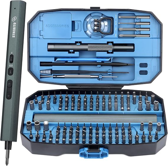 STREBITO Mini 155 in 1 Electric Precision Screwdriver Set Blue And Anti Static Wrist Strap