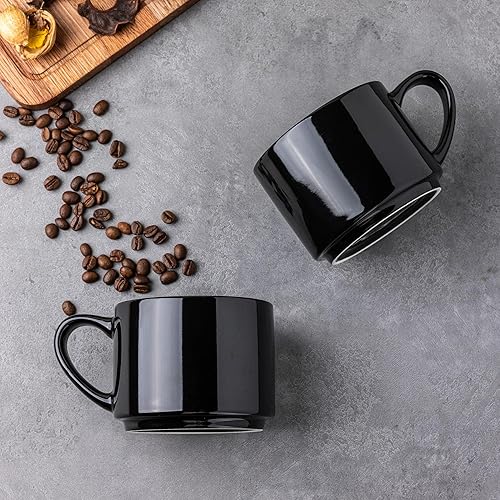 Miniatura 3 de GBHOME Juego de 6 tazas de café de 14 onzas, tazas de cerámica apilables para hombres y mujeres, tazas de café modernas con base estable para café