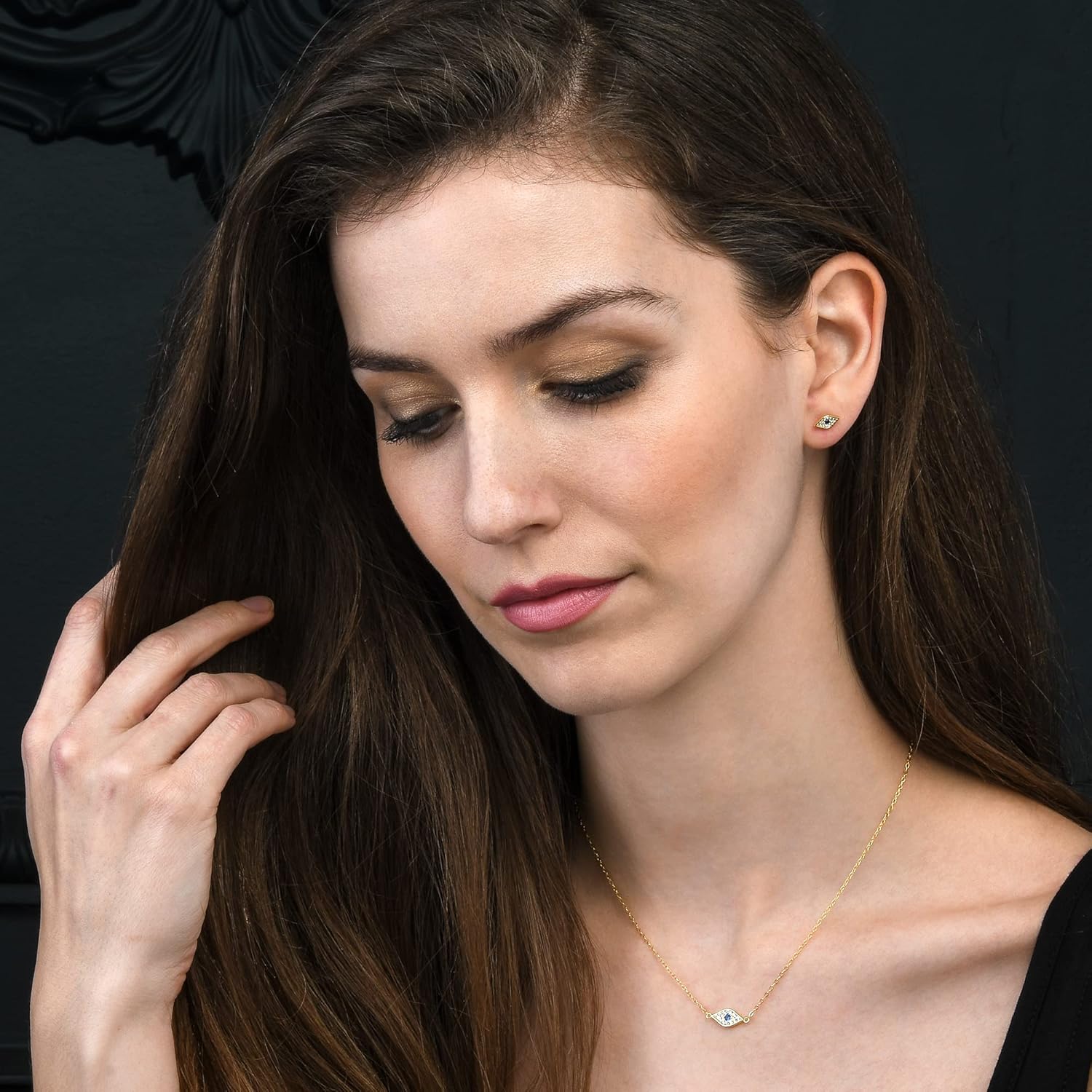 Diamond Treats Dainty Evil Eye Earrings in 925 Sterling Silver with Cubic Zirconia Stones, Small Evil Eye Stud Earrings for Women, Dainty Silver Jewelry for Women - Image 5