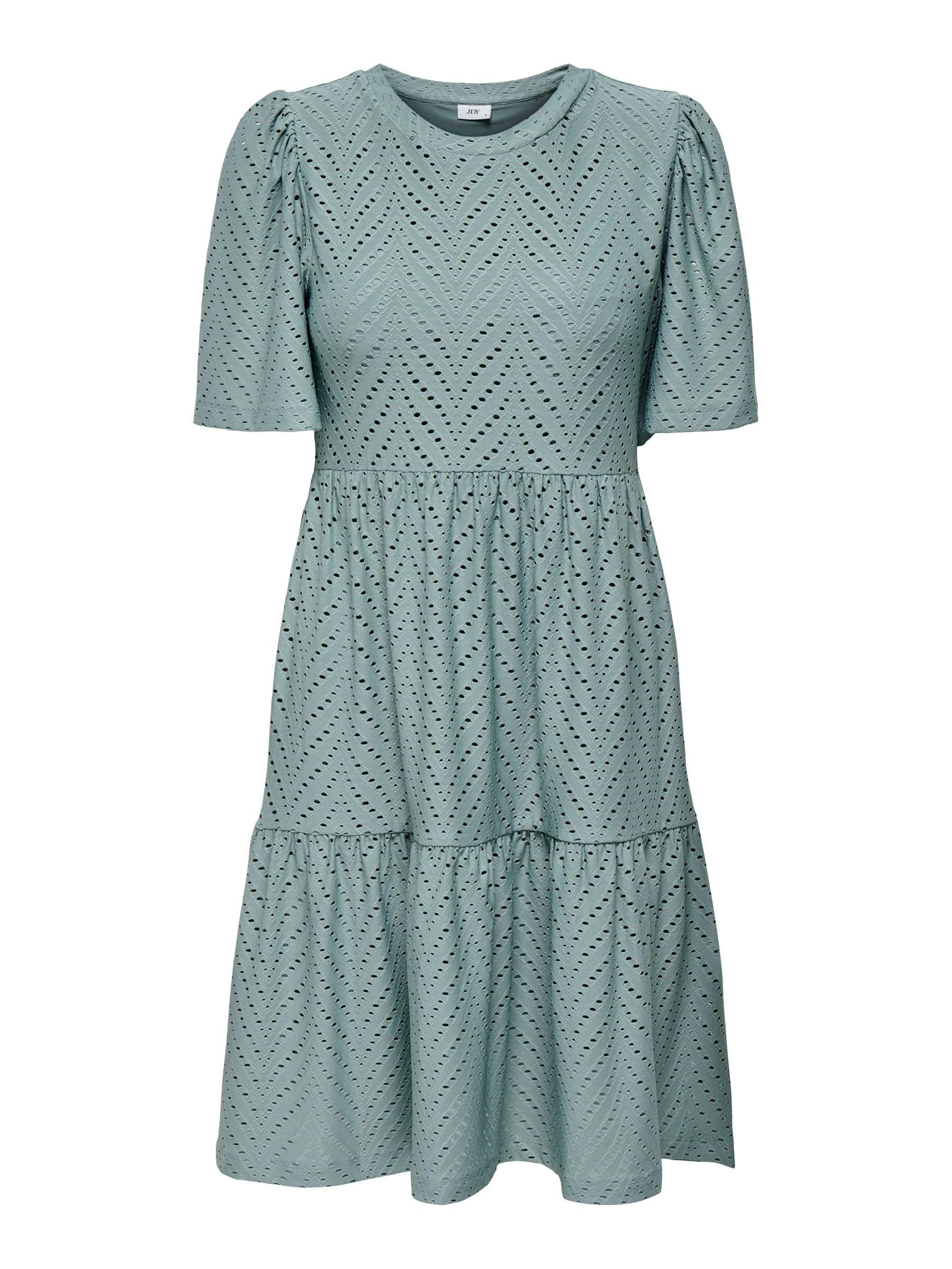 JDY Damen Kurzarm Kleid JDYCarla Cathinka A-Linie mit Lochmuster