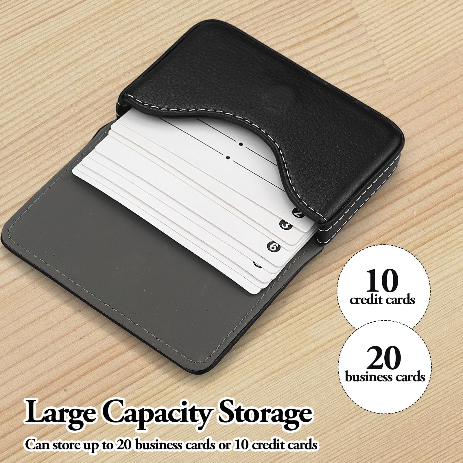 Tarjetero con estuches de tarjetas de visita de acero inoxidable, portarjetas de cuero PU premium con cierre magnético, almacenamiento cuidadoso de sus tarjetas, tarjetero negro para damas y