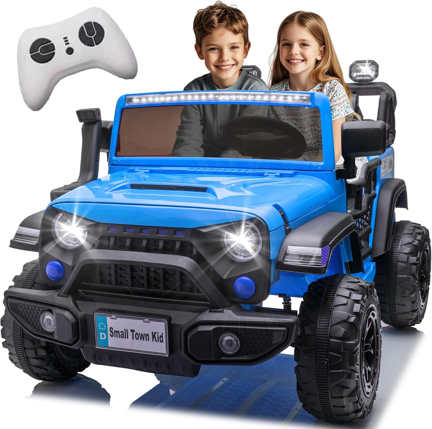 24V Ride on Toys for Big Kids, 2 Seater Ride on Cars with Remote Control, 400W Motor, Ride on Truck w/ 20in Wide Seat, 3 Speeds, Lights, Bluetooth, Electric Car for Kids 3-8, Capacity 110 lb-Blue