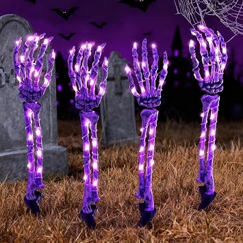 Halloween Decoration Outdoor Skeleton Light Arm Stake Decor Halloween Decorations Indoor Glowing Skeleton Hands Arms Scary Realistic Bone 4 Pack