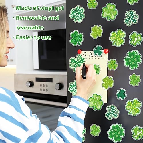 Miniatura 4 de 13 calcomanías de gel gruesas para el día de San Patricio, trébol verde, reutilizables, trébol de la suerte, para ventana irlandesa, vacaciones,