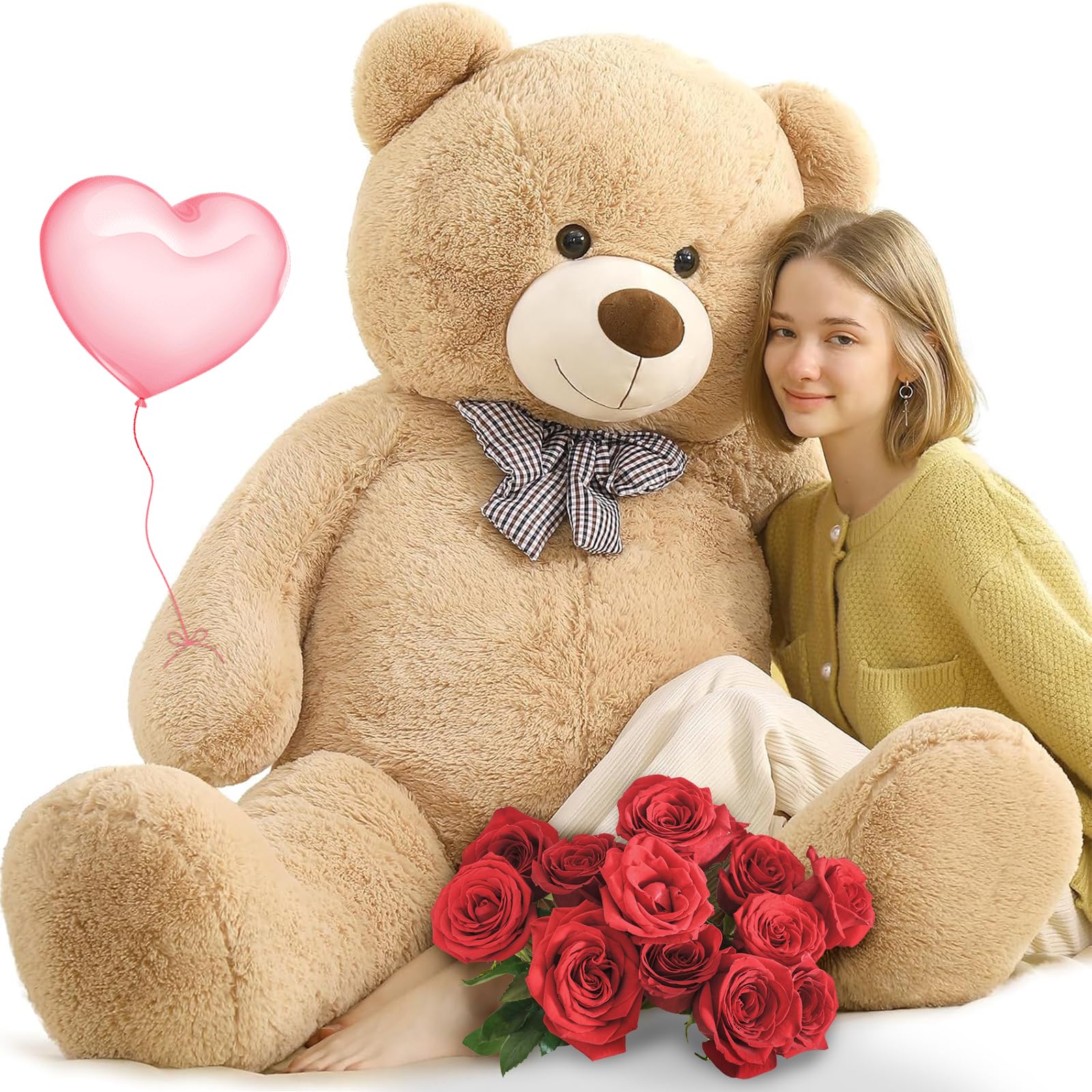 MorisMos 150cm/60in Big Giant Teddy Bear, XXL Large Cuddly Super Soft Teddybear, Fluffy Stuffed Teddys Plush Toy Gifts for Kids Girls Wife Girlfriend Birthday, Party Decor 5ft Light Brown