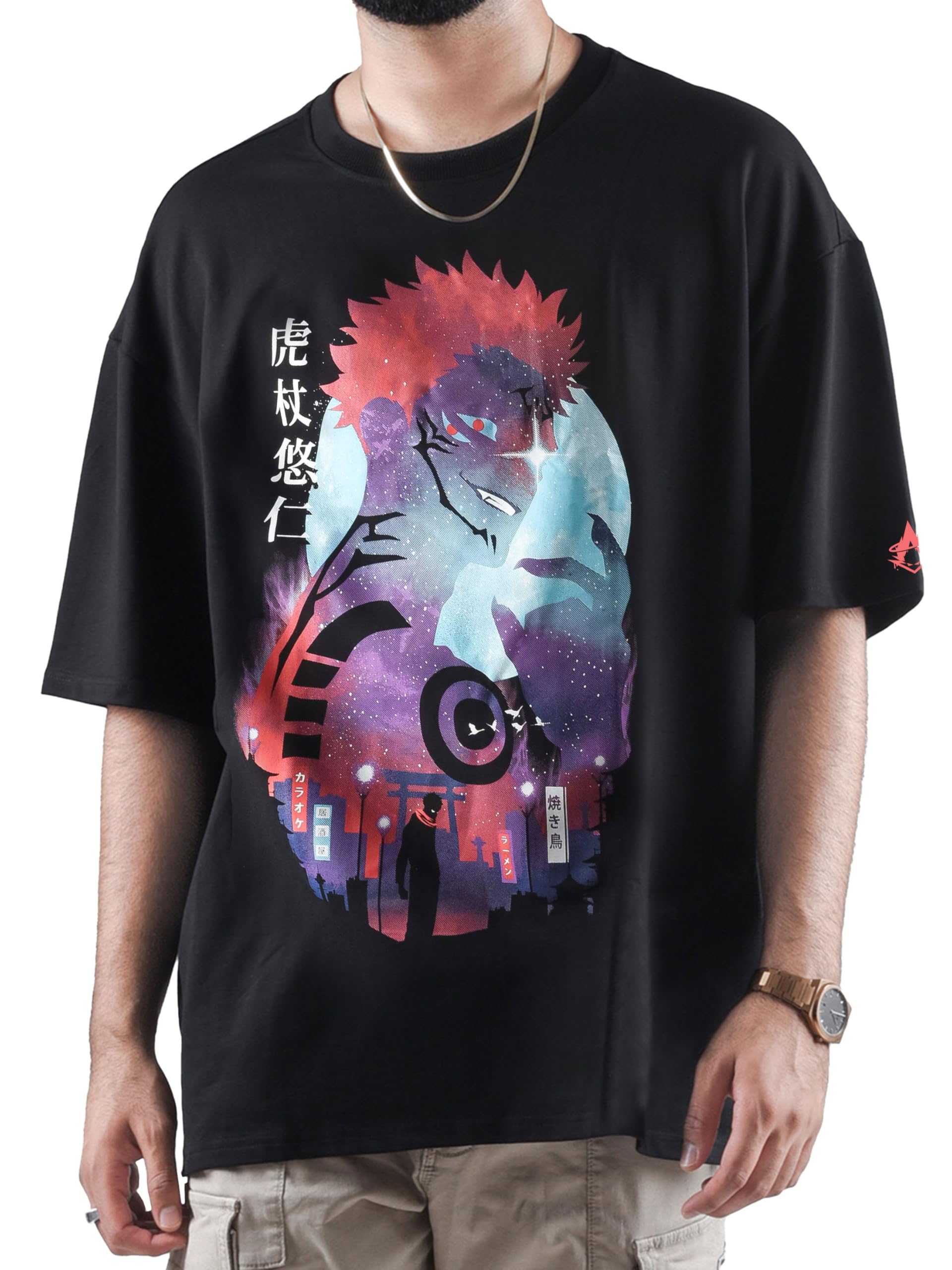Unisex Anime Heavy Gauge Oversized T Shirts for Men and Women, 240 GSM Enchain Printed Drop Shoulder Anime Tshirt