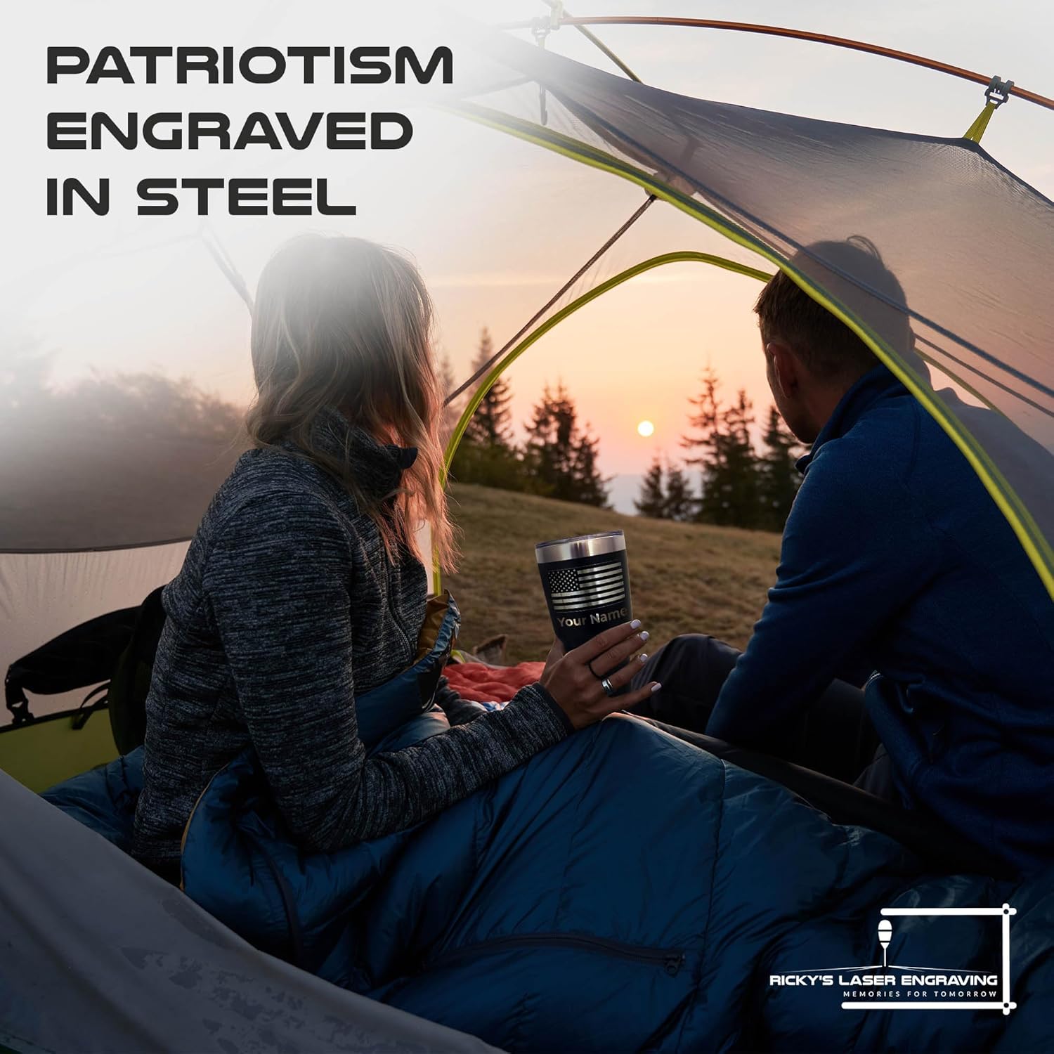 Personalized American Flag Tumbler or Water Bottle - Double Wall Stainless Steel Coffee Tumbler for Men and Women Insulated Coffee Cup, Travel Mug Spill Proof with Lid and Straw - USA Engraved Cup