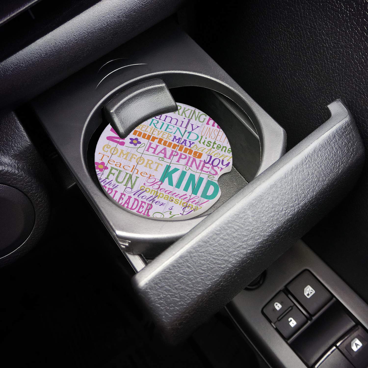 Sottobicchieri per auto per festa della mamma, con citazioni positive colorate, assorbenti in ceramica e pietra, set di 4 sottobicchieri auto con una tacca per la rimozione di accessori auto