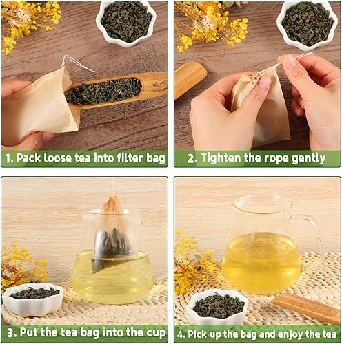 Miniatura 4 de 200 bolsas de té de hojas sueltas, bolsas de filtro de té desechables con cordón, bolsas de té sin blanquear para té y café sueltos (3.54 x 2.75