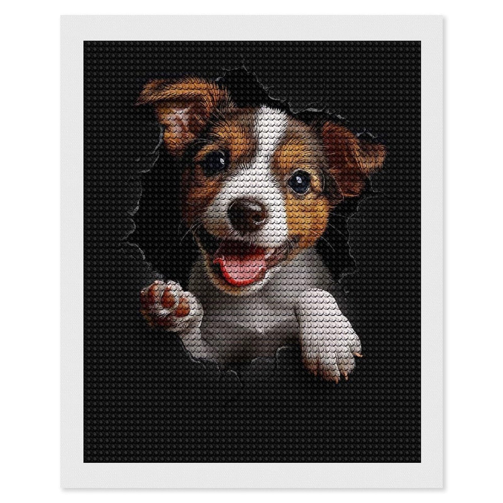 Junmoney Jack Russell Diamond Painting Set 16"x20", Sparkling Round Gems, Decorate Your Room, Fun Craft Experience, Modern Decor