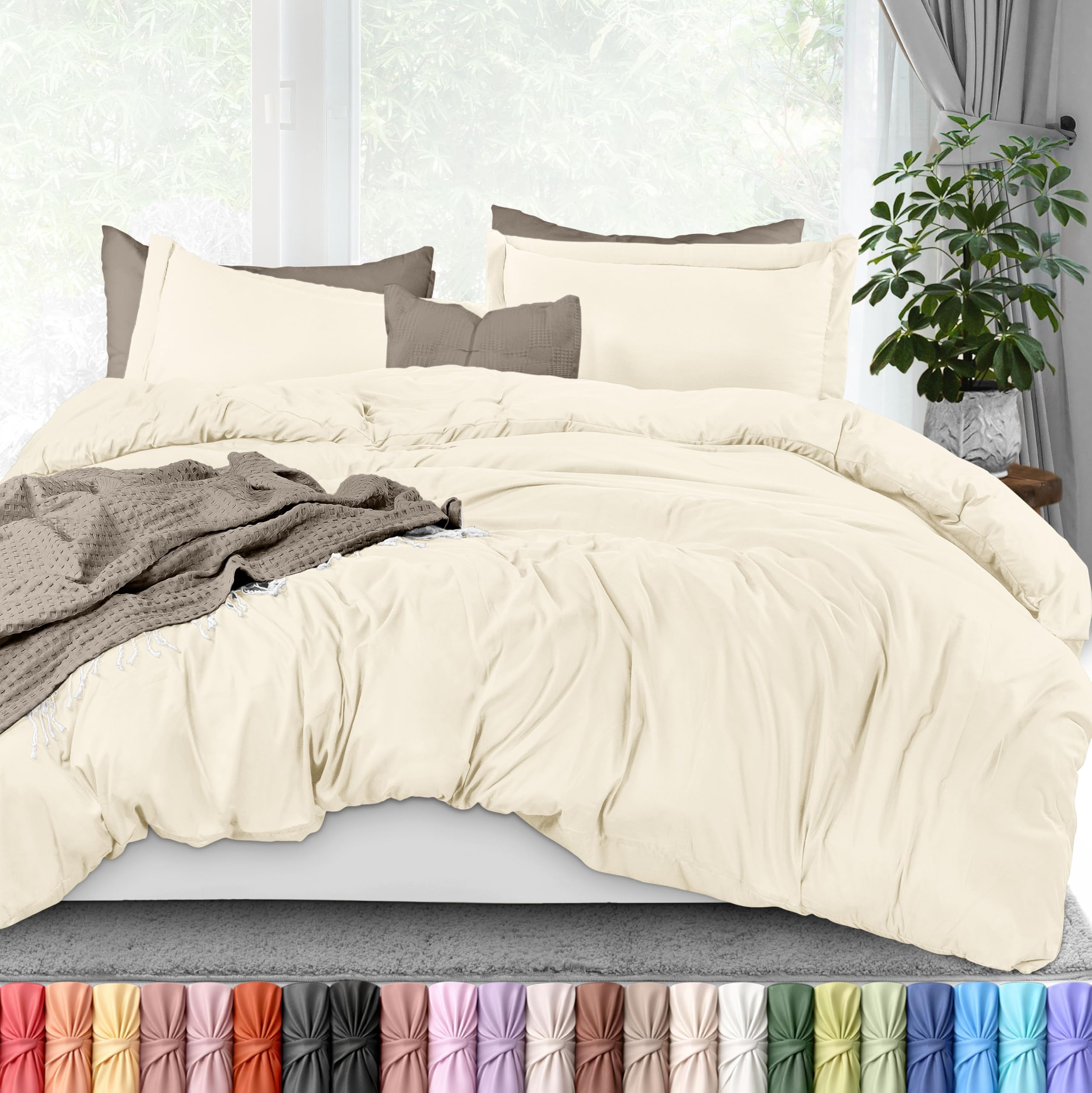 bedding duvet cover queen size - 3 piece with zipper closure - 1 comforter cover 90x90 inches & 2 pillow shams 20x26 inches (ivory) comforter not included