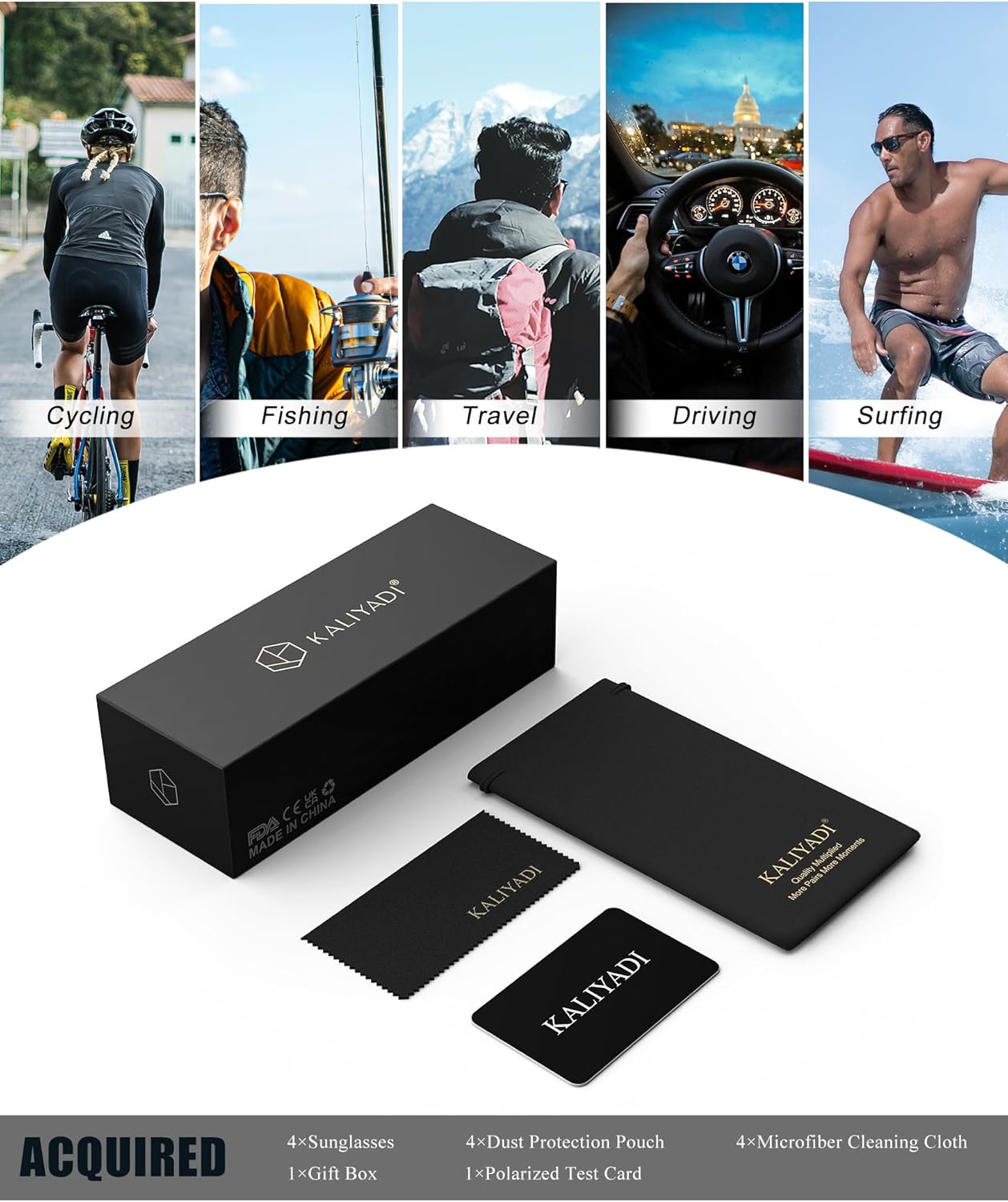 KALIYADI Sunglasses Men Polarized Sun glasses for Mens Womens Classic Matte Black Frame UV Protection 3pack - Image 7