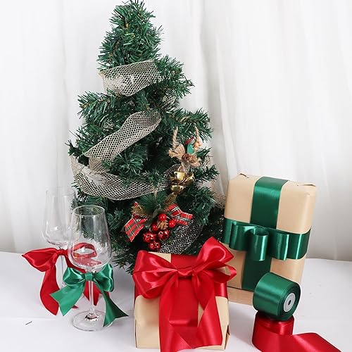 Miniatura 6 de TONIFUL Cinta de satén verde de 2 pulgadas x 25 yardas de ancho, cinta de tela sólida para envolver regalos, manualidades, banda de silla, tarjetas