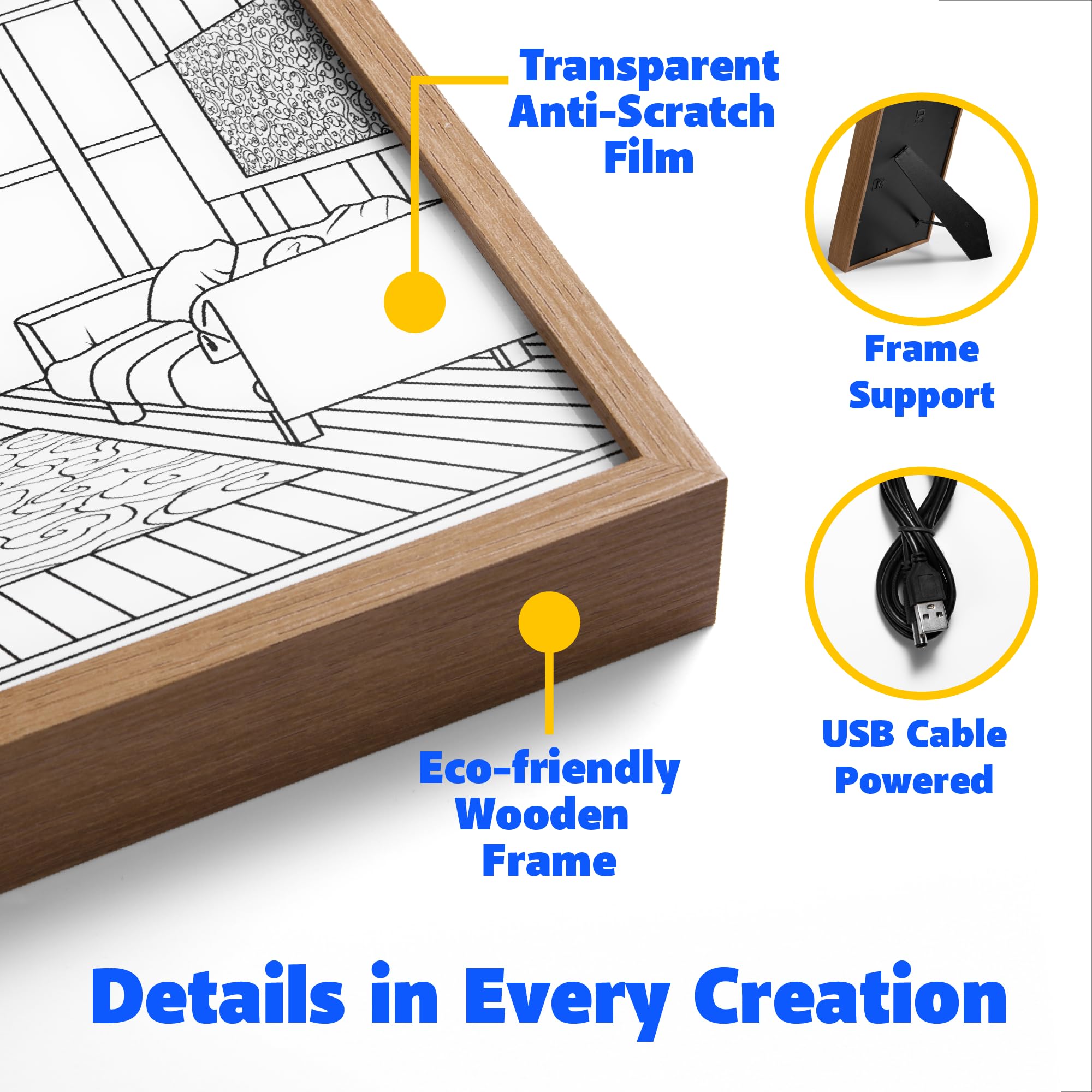 Printers Jack Lighting Painting, Light Up Picture LED Wall Art 3 Colors&9 Levels Available USB Powered LED Lights Decoration, Dimmable for Home, Office, Desktop decorative painting of two scenes