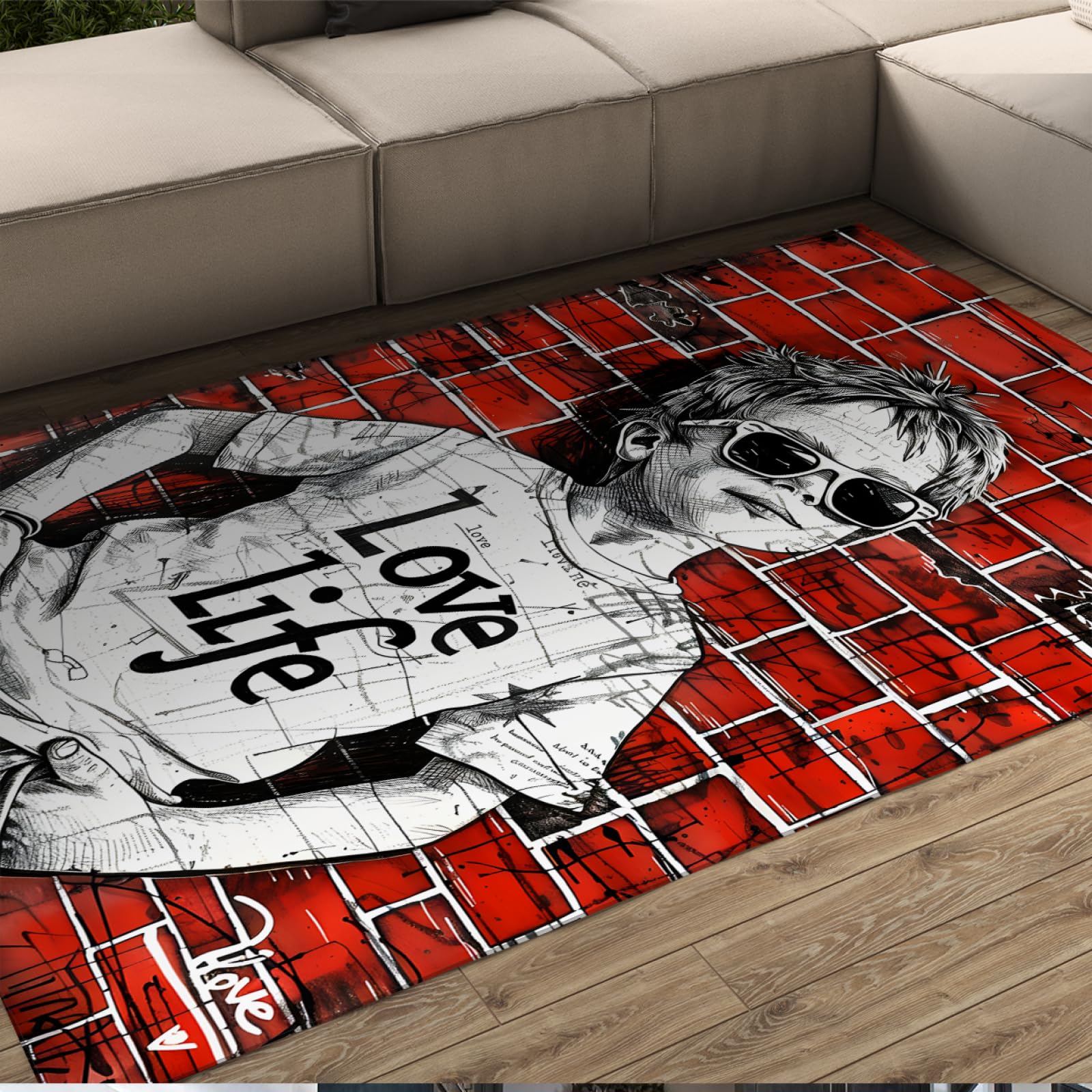 Tapis de sol antidérapant street graffiti lavable et sécurisé pour grand salon moderne