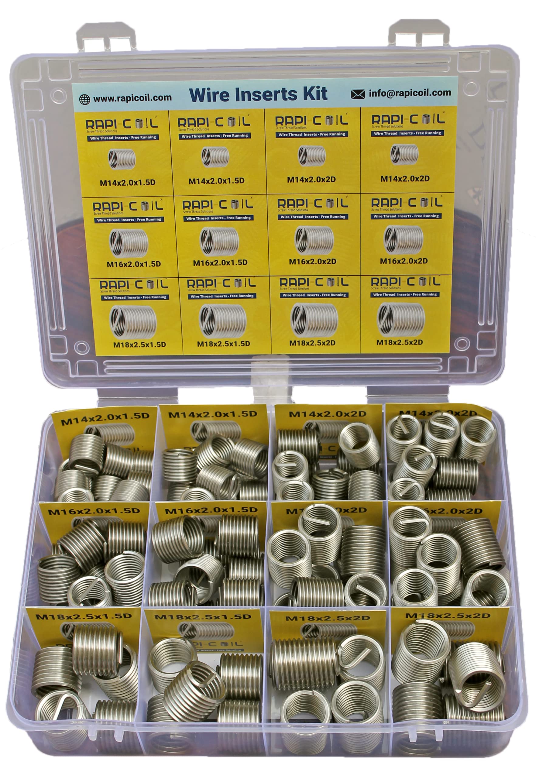 RAPI-COIL304 Stainless Steel Metric - Wire Thread Inserts Assorted Set (M14 + M16 + M18-110pcs)