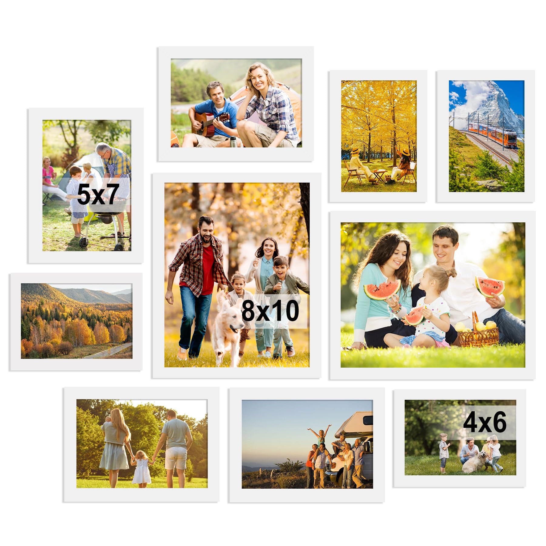 BESCRCL Paquete de 10 marcos de fotos para decoración de pared, juego de marcos de pared de galería para mesa o pared, varios tamaños con dos marcos de fotos de 8 x 10, cuatro de 5 x 7 y cuatro de 4 x