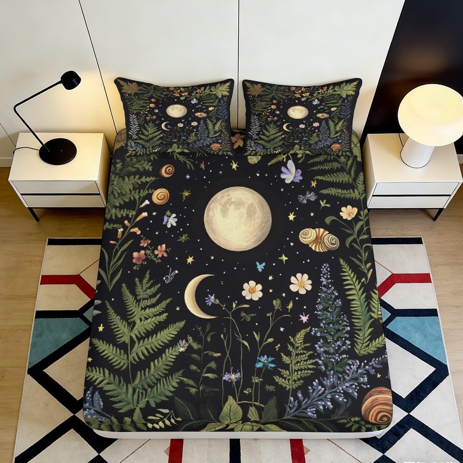 3D Printed Starry Jungle Fitted Sheet Microfiber Deep Pocket Washable Bedroom Bedding Star Forest Mattress Fitted Cover Full Wrap Non-Slip 200x200x25cm 90x200x25cm