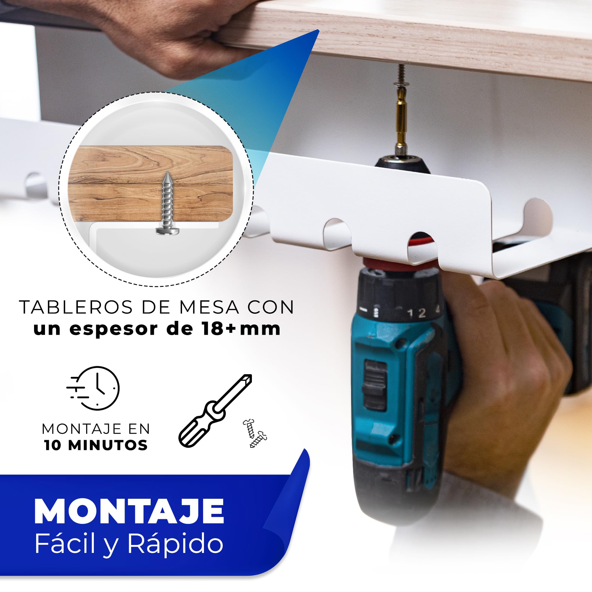 HOMEPROTEK Organizador Cables Escritorio para Organiza Cables - x2 Bandeja Cables Escritorio Blanco para Esconder Cables en tu Oficina o en tu Casa - Cable Organizer for Desk Cable Management