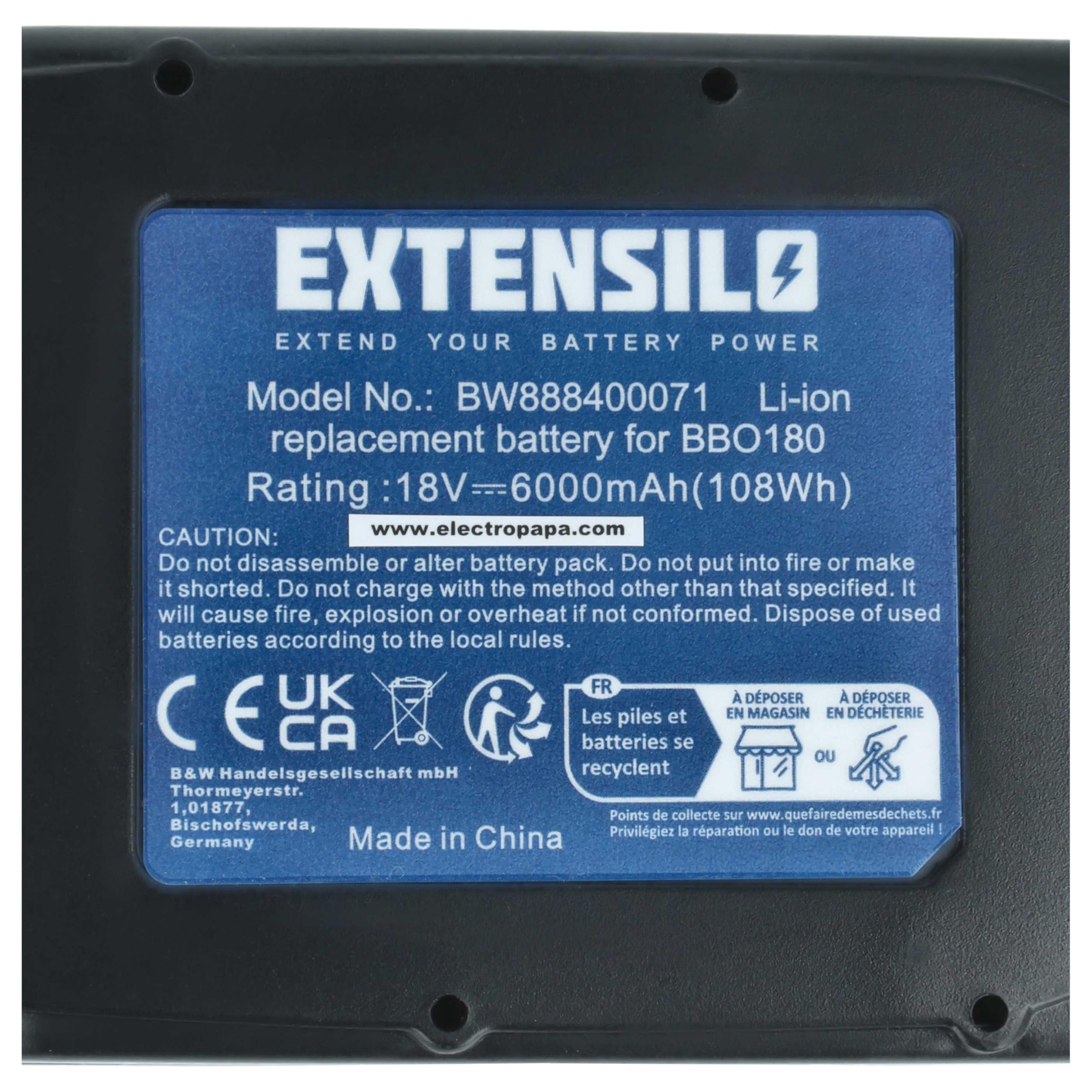 batteria compatibile con Makita DHP483RTJ, DHP483Y1J, DHP483, DHP483RFJ, DHP483Z, DHP482ZJ utensile elettrico (6000 mAh, Li-Ion, 18 V)