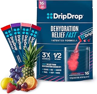 DripDrop Hydration - Electrolyte Powder Packets - Grape, Fruit Punch, Strawberry Lemonade, Cherry - 16 Count