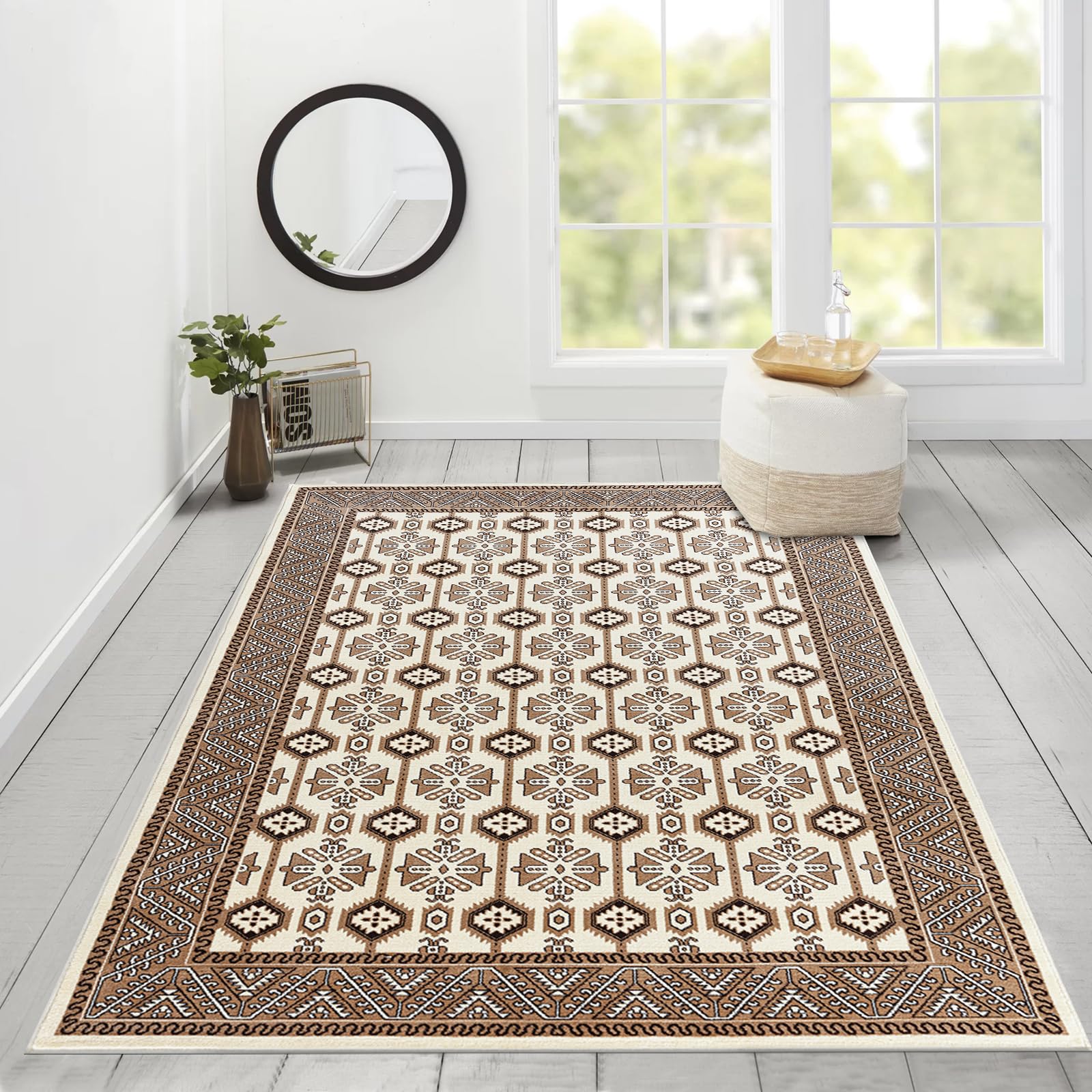 cozily® Washable Very Large Rugs For Bedroom, Traditional Rugs Living Room - Arta 200 x 290 cm Cream - Soft Pile Living Room Carpet For Fireplaces