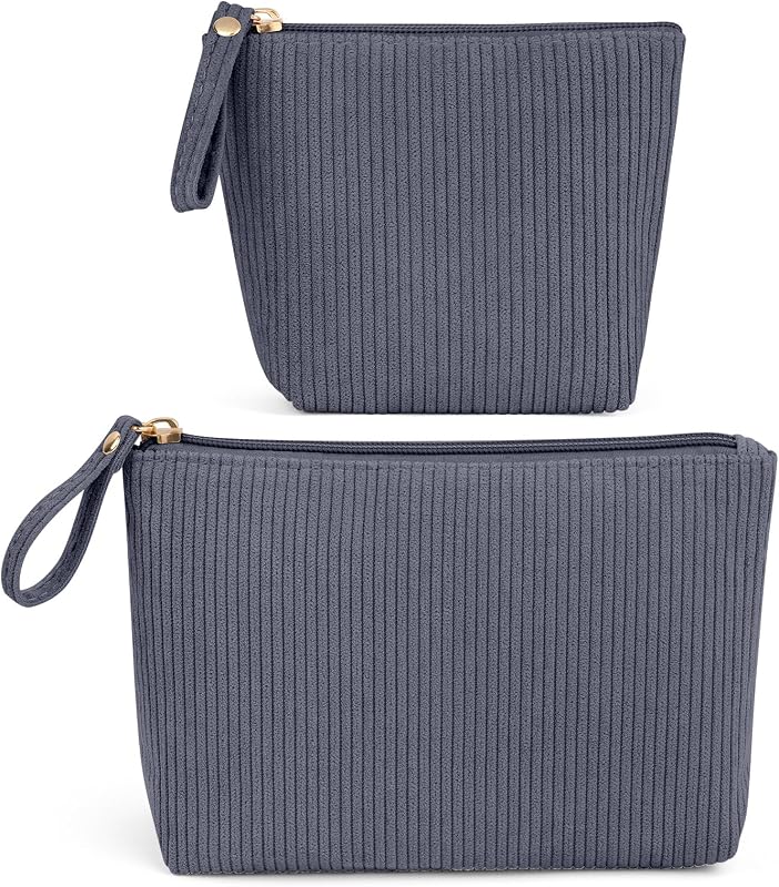 Necessaire de maquiagem MAGEFY em veludo cotelê, cinza, pacote com 2 — Mini + Small