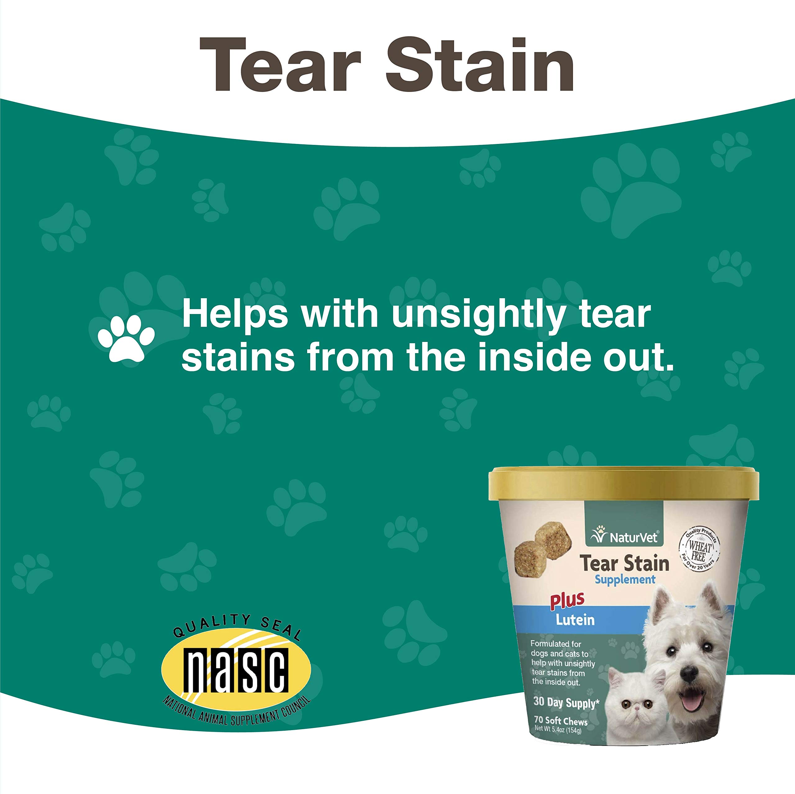 NaturVet Tear Stain Plus Lutein Eliminates Unsightly Tear Stains Enhanced with Cranberry