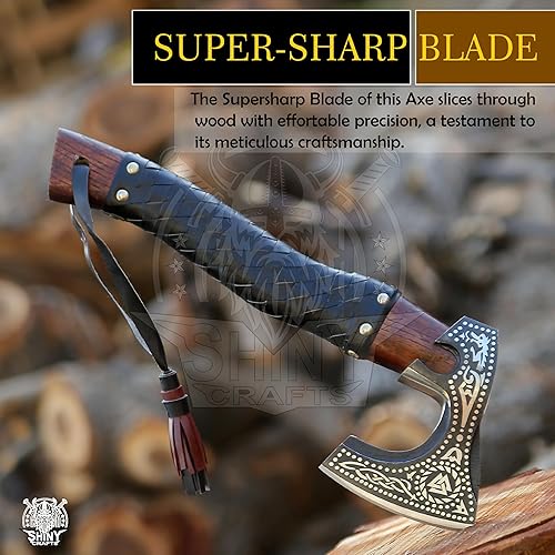 Miniatura 6 de SHINY CRAFTS - Hacha vikinga barbuda, hacha de madera de valknut para regalo de cumpleaños, hacha vikinga real, hacha barbuda, hacha real,