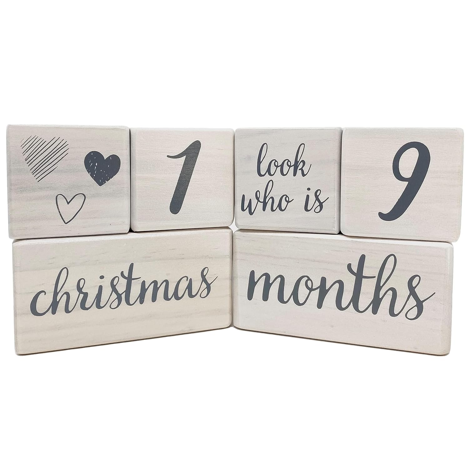 Pondering Pine Baby Milestone Blocks - Natural White Stain Pine Wood with Weeks Months Years Grade and Holidays, Newborn Weekly Monthly First Year Picture Props, 6 Block Milestones Age Set with Bag