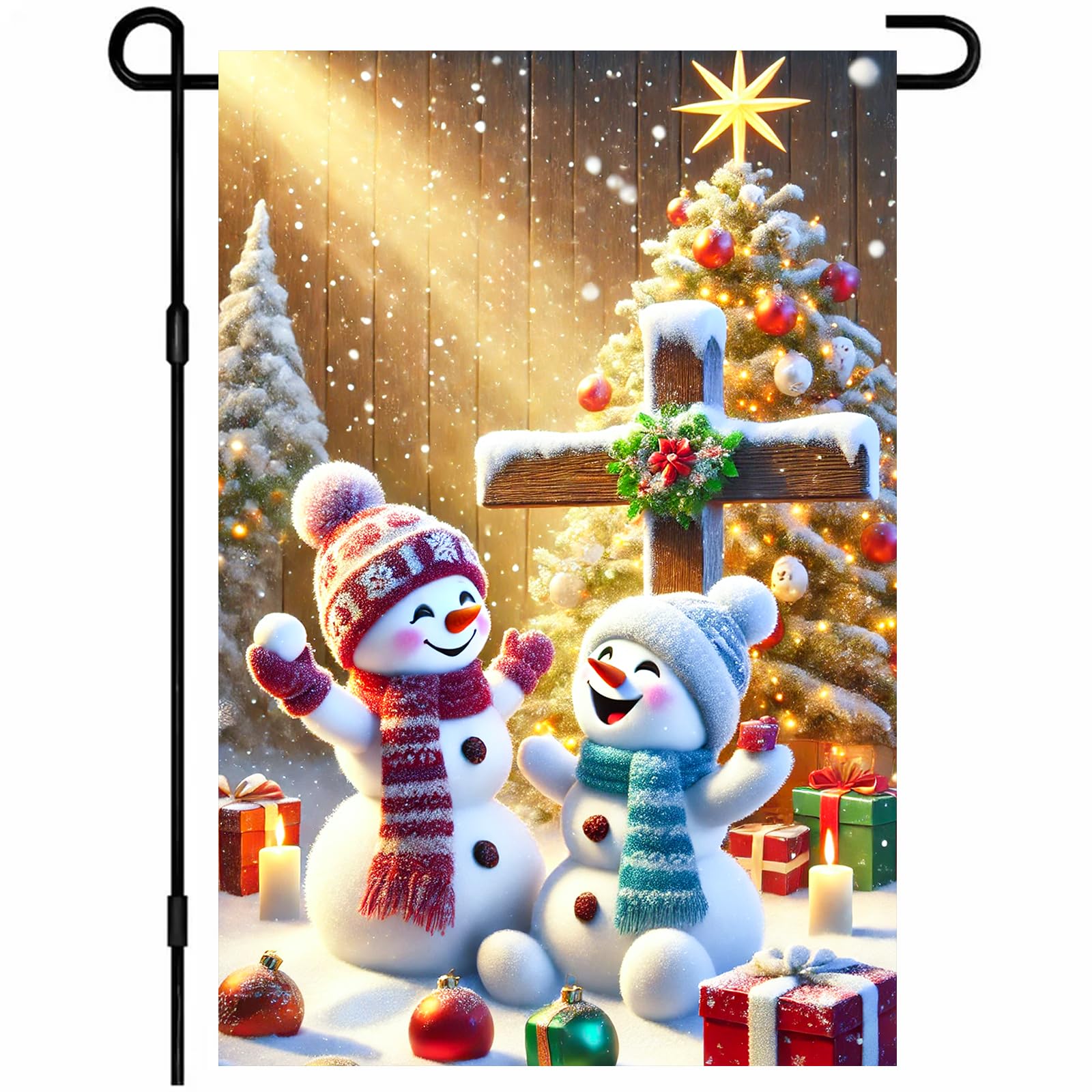 BlissYard Christmas Snowman Garden Flag 12x18 Inch Polyester