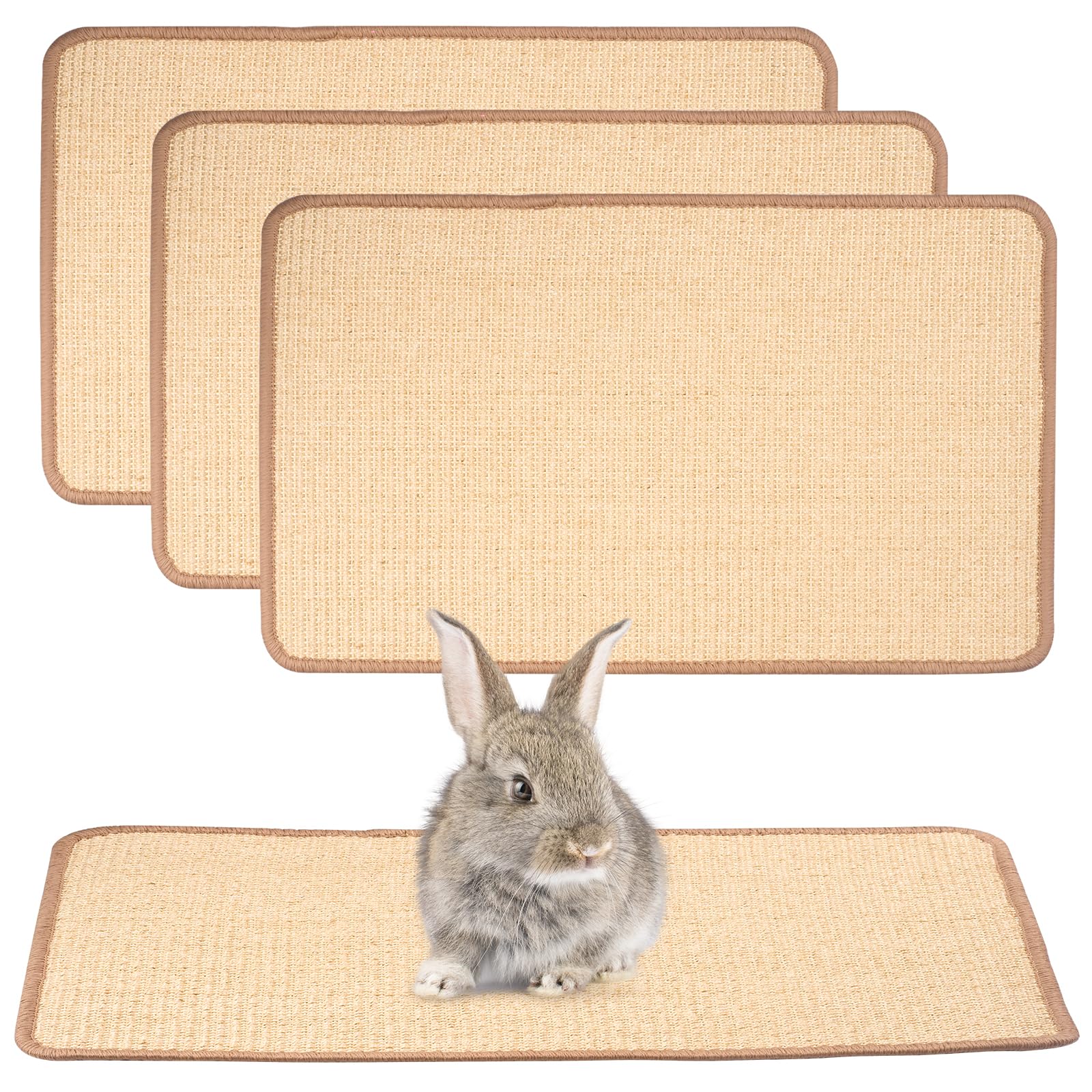 Unnosin 3 PCS Rabbit Scratch Mats w/Anti-Slip Backing, 40x60 cm Natural Sisal Scratching Pads for Small Animals, Bunny Claws and Teeth Care Mats, Small Pet Cage Bedding