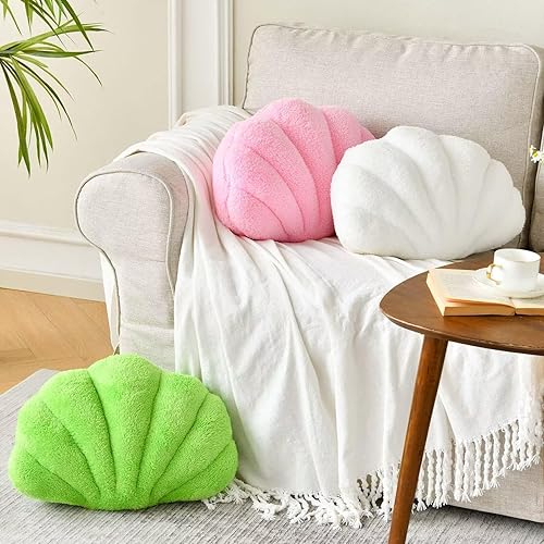 Miniatura 2 de VBGYA Almohadas de concha suave almohadas decorativas en forma de conchas marinas blancas de 13 pulgadas almohadas decorativas de felpa de concha