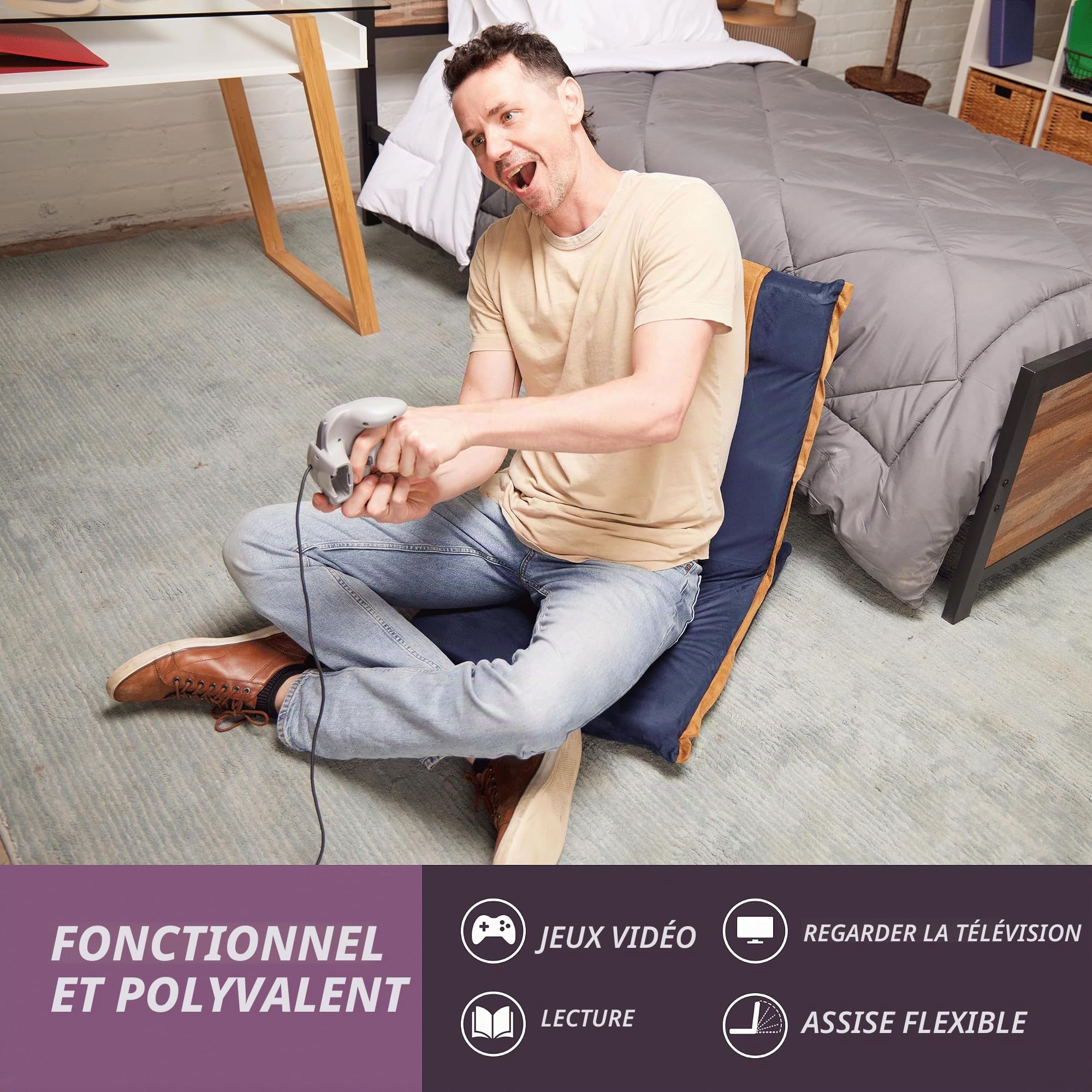 bonVIVO Easy III - Chaise de méditation rembourrée - Poignée intégrée, Dossier réglable, Chaise Pliable Polyvalente, Chaise de Sol pour Yoga, Maison, Bureau, extérieur, Chaise de Plage Confortable