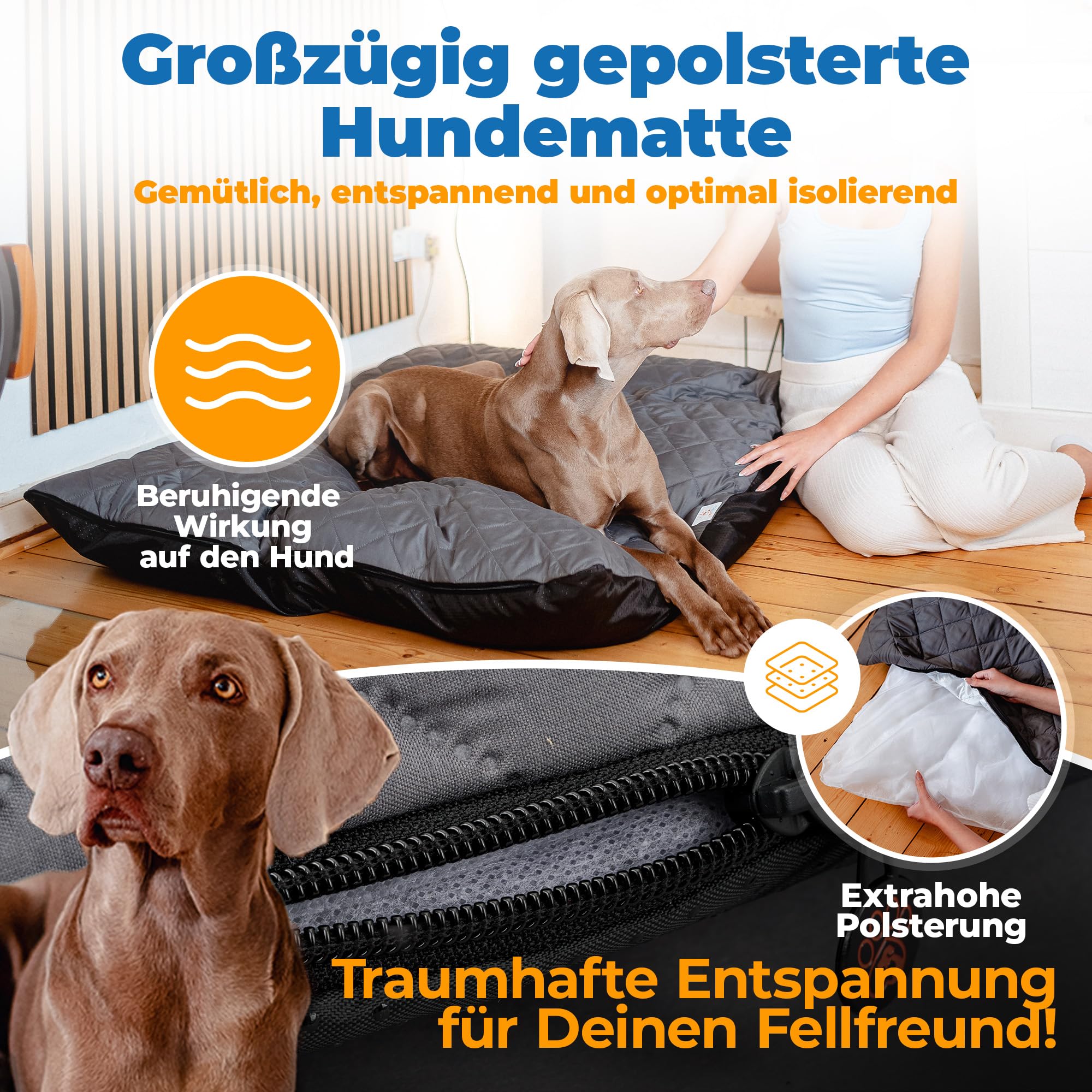 Hundebett waschbar & wasserdicht – Hundematte/Hundekissen für große & mittelgroße Hunde – rutschfest, extra gepolstert, atmungsaktiv – Hundebett grau | 120x110x14 cm