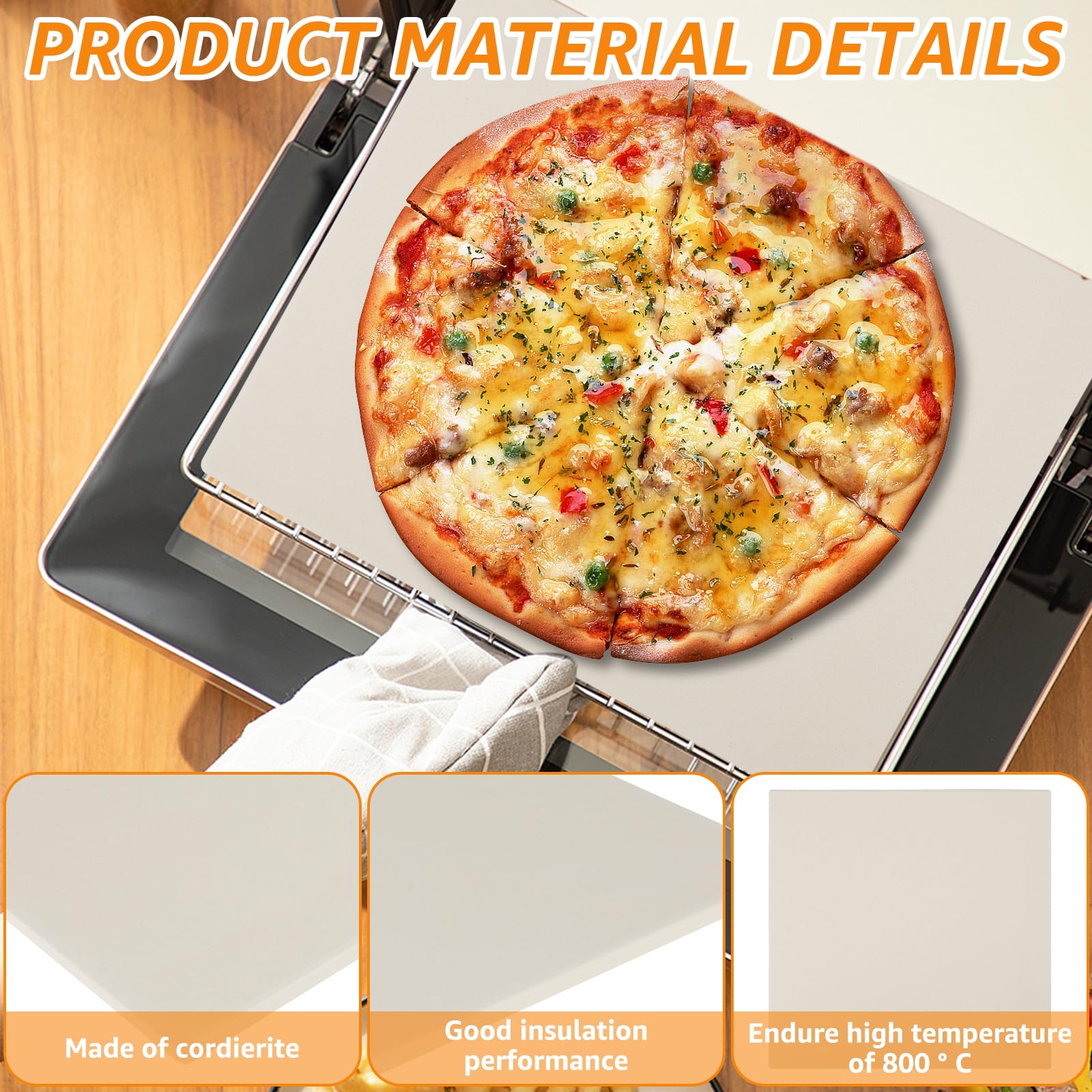 Kamień do pizzy 30,5 x 30,5 cm, kwadratowy, kordieryt, odporny na wysoką temperaturę, 800°C, trwały, gładki, kamień do pizzy, do chrupiącej pizzy, chleba, ciastek, piekarnika, grilla, pieca do pizzy