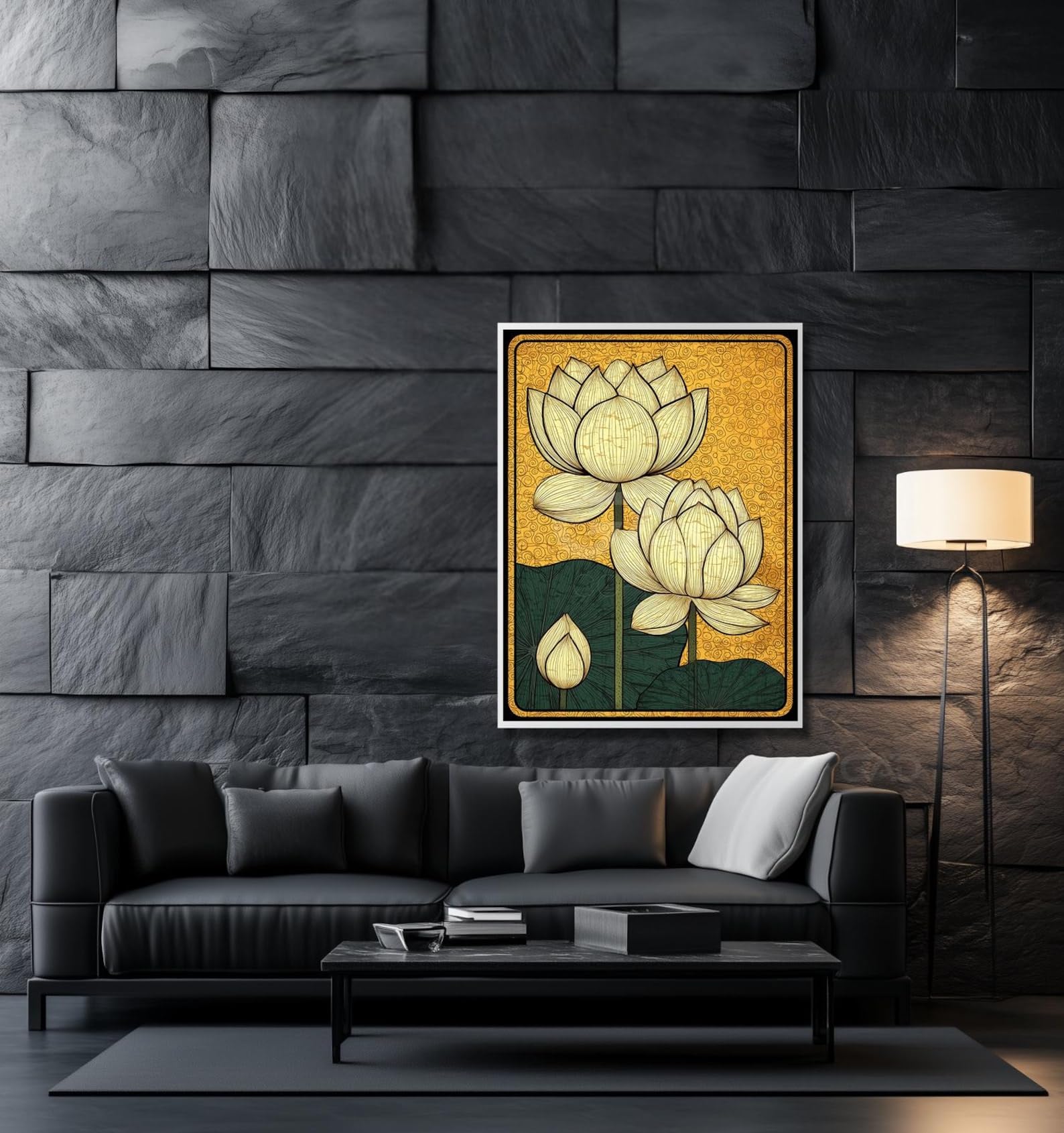 TONGYINLI Japońska grafika Ukiyo-e Lotus, dzieło sztuki inspirowane japońską kulturą Zen, malarstwo botaniczne, ilustracja kwiatowa na płótnie (20 x 30 cm/rama wewnętrzna)