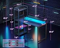 Vista 17 de ODK Escritorio reversible para juegos de 55 pulgadas con puerto de carga USB y luces LED, escritorio para computadora con estantes de almacenamiento