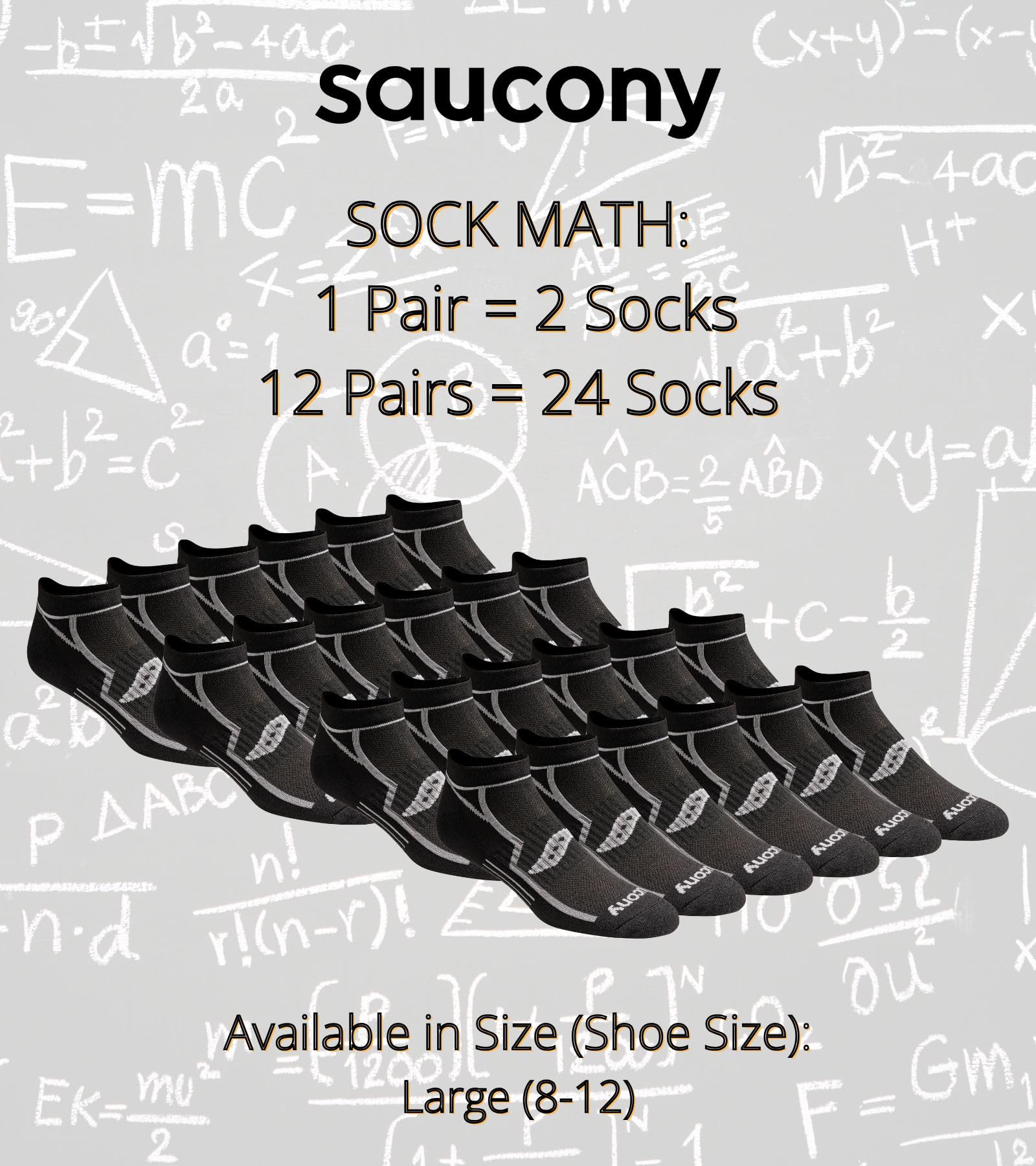 Saucony Męskie skarpety RunDry Bolt Performance, niewidoczne, dostępne w rozmiarach M-XXL (6, 12, 18 par), Large