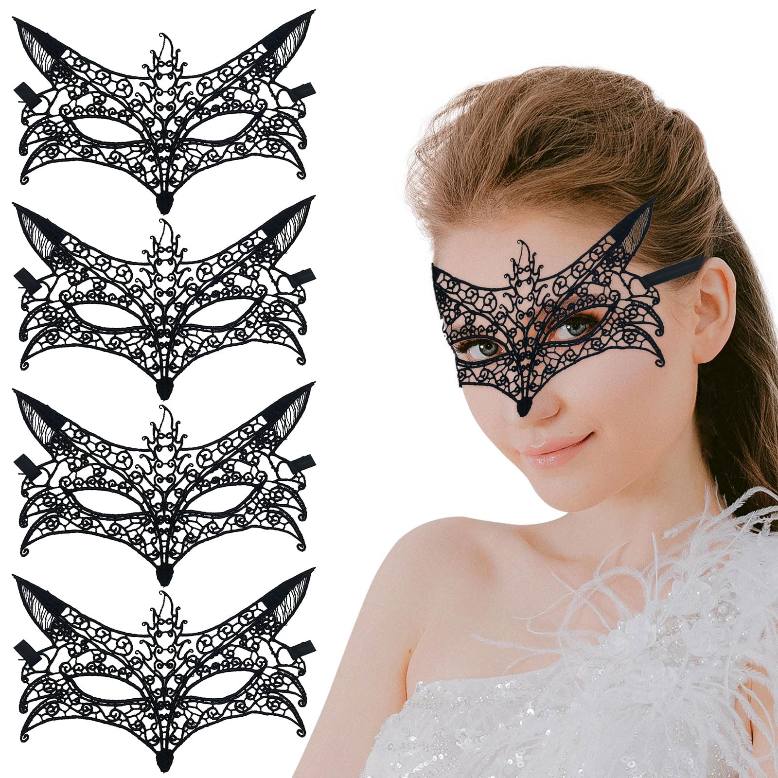EUPSIIU 4 piezas Mascaras Venecianas de Encaje Mujer Máscara de Encaje de Mascarada para Veneciano Carnaval Fiesta de Baile Bar Party Gothic Face Mask Cosplay Party Fancy Dress