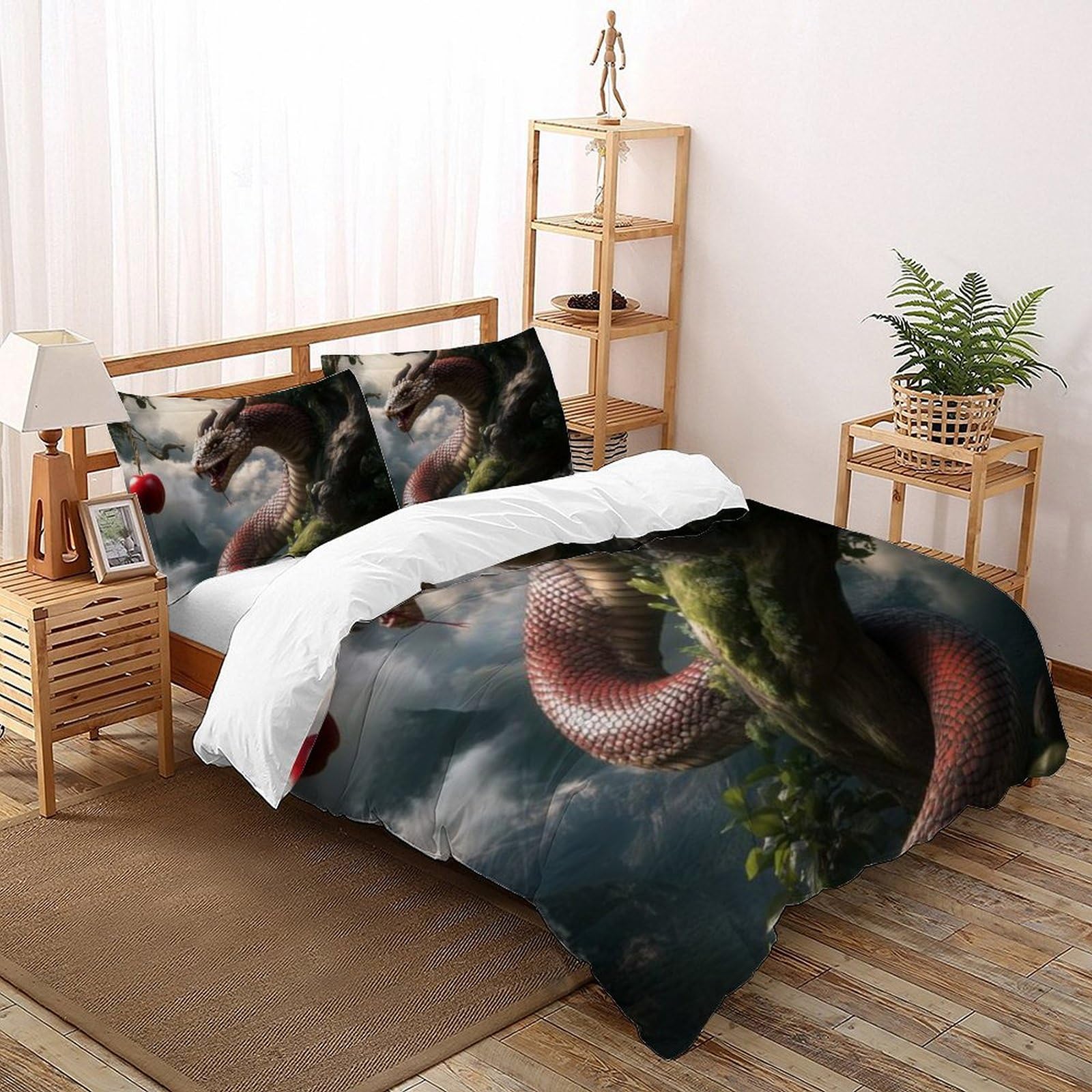 Housse de couette King Python géant imprimé 3D avec taies d'oreiller animaux