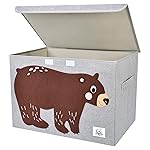 CLCROBD Foldable Large Kids Toy Chest with Flip-Top Lid, Collapsible Fabric Animal Toy Storage Organizer/Bin/Box/Basket/Trunk for Toddler, Children and Baby Nursery (Bear)