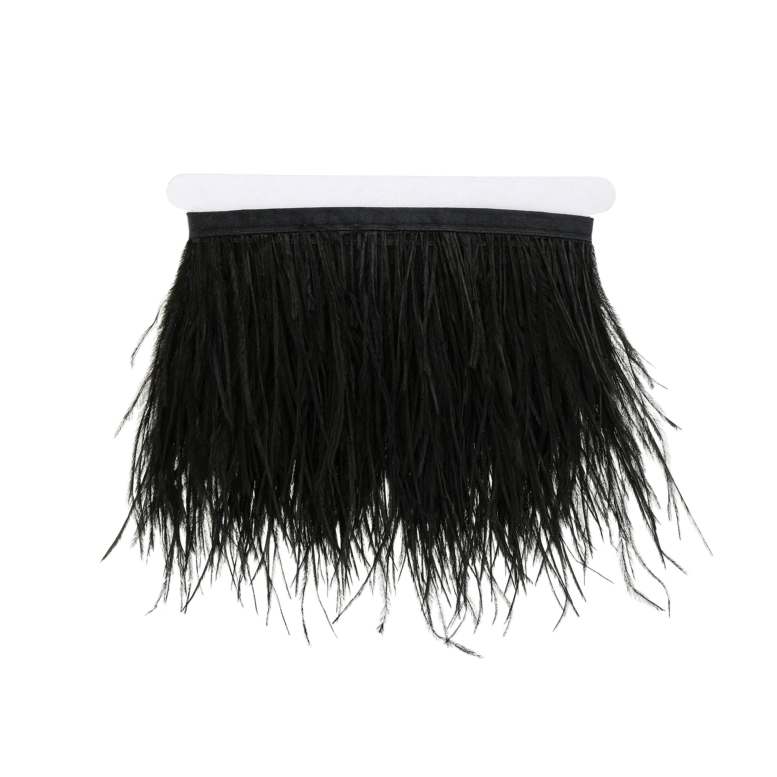 2 Meters Natural & Soft Ostrich Feathers Fringe Trims Ribbons - Used for Dress, Sewing, Lighting Decorations, Costumes etc (Black)