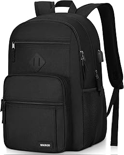 Mochila negra para hombres y mujeres, mochila para la escuela, adolescentes, niños y niñas, mochila ligera e informal para la escuela secundaria, mochila de viaje para laptop de uso diario con puerto de carga USB para portátiles de 15.6 pulgadas