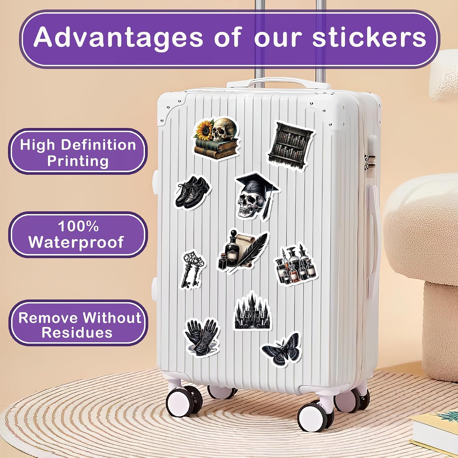50 Pcs Dark Academia Sticker Gothic Vinyl Decals Waterproof Skull Stickers for Water Bottle Laptop Tablet Phone Journaling Scrapbook Notebook Luggage Birthday Gifts for Women Men Friends image 3