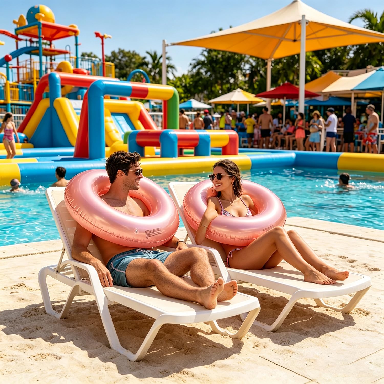 Lot de 4 flotteurs tropicaux pour adultes - Grande bouée de natation pour adultes, adolescents et adultes - 89,9 cm - Tubes gonflables - Pour l'été, la plage, les enterrements de vie de jeune fille