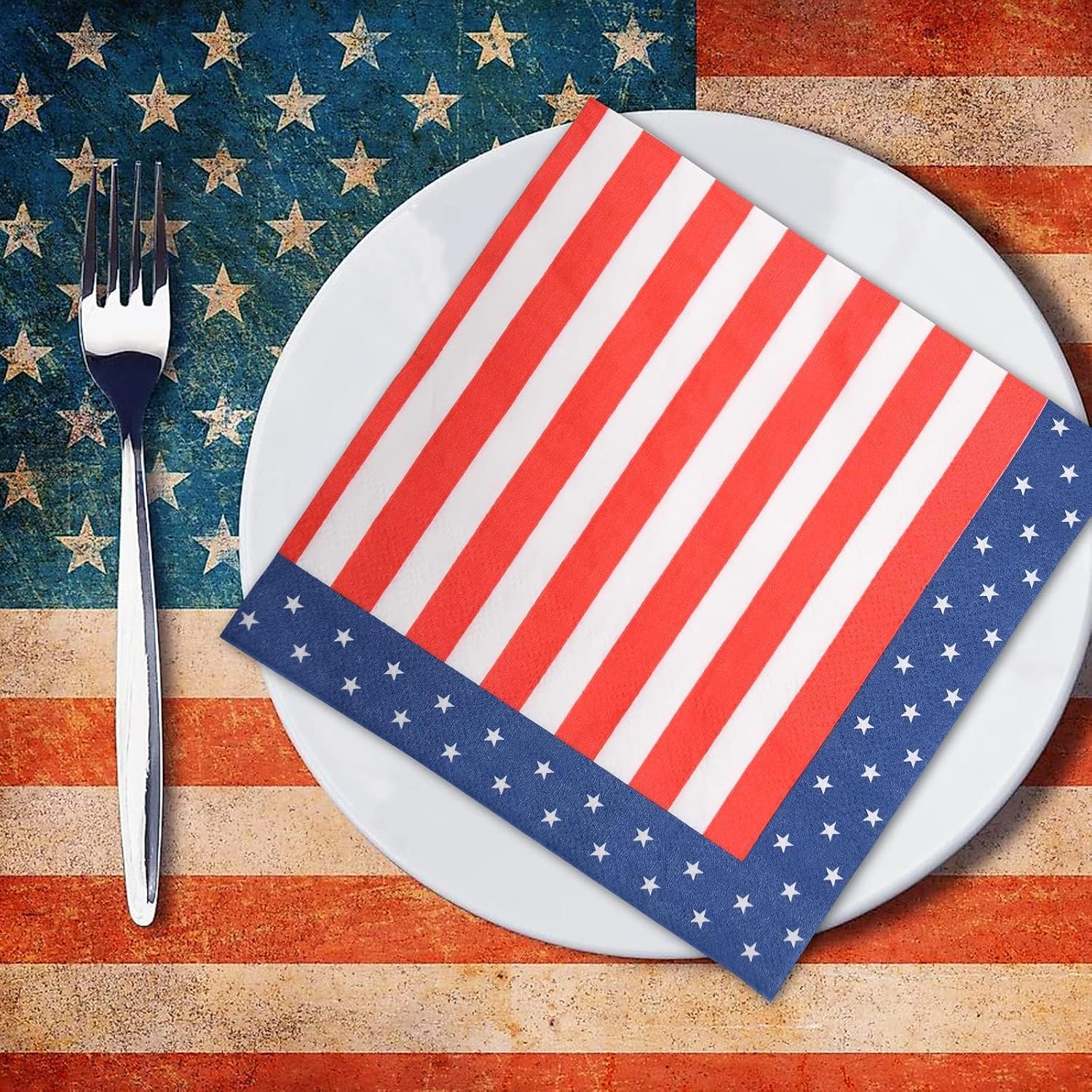 40 Count 4th of July Napkins, 12 x 12 Inch American Flag Paper Napkins Red White Blue Disposable Napkins for Independence Day Memorial Day Party Table Decorations