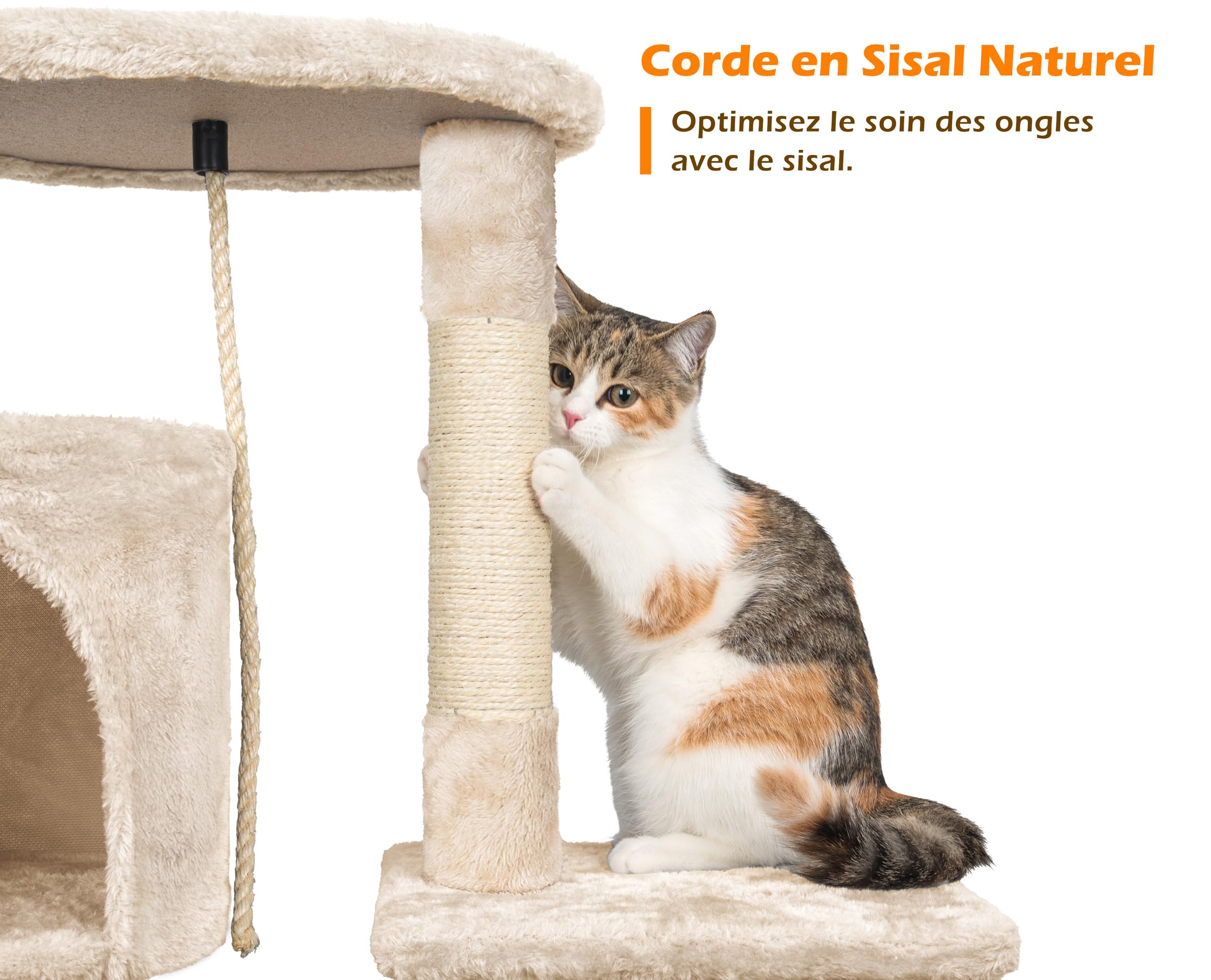 Arbre à Chat,112cm Tour de Jeux Stable pour Chat,Arbre à Grimper Multi-Niveaux avec 4 Poteaux en Sisal, 3 Plateformes, 1 Nid Douillet Chaton-Beige
