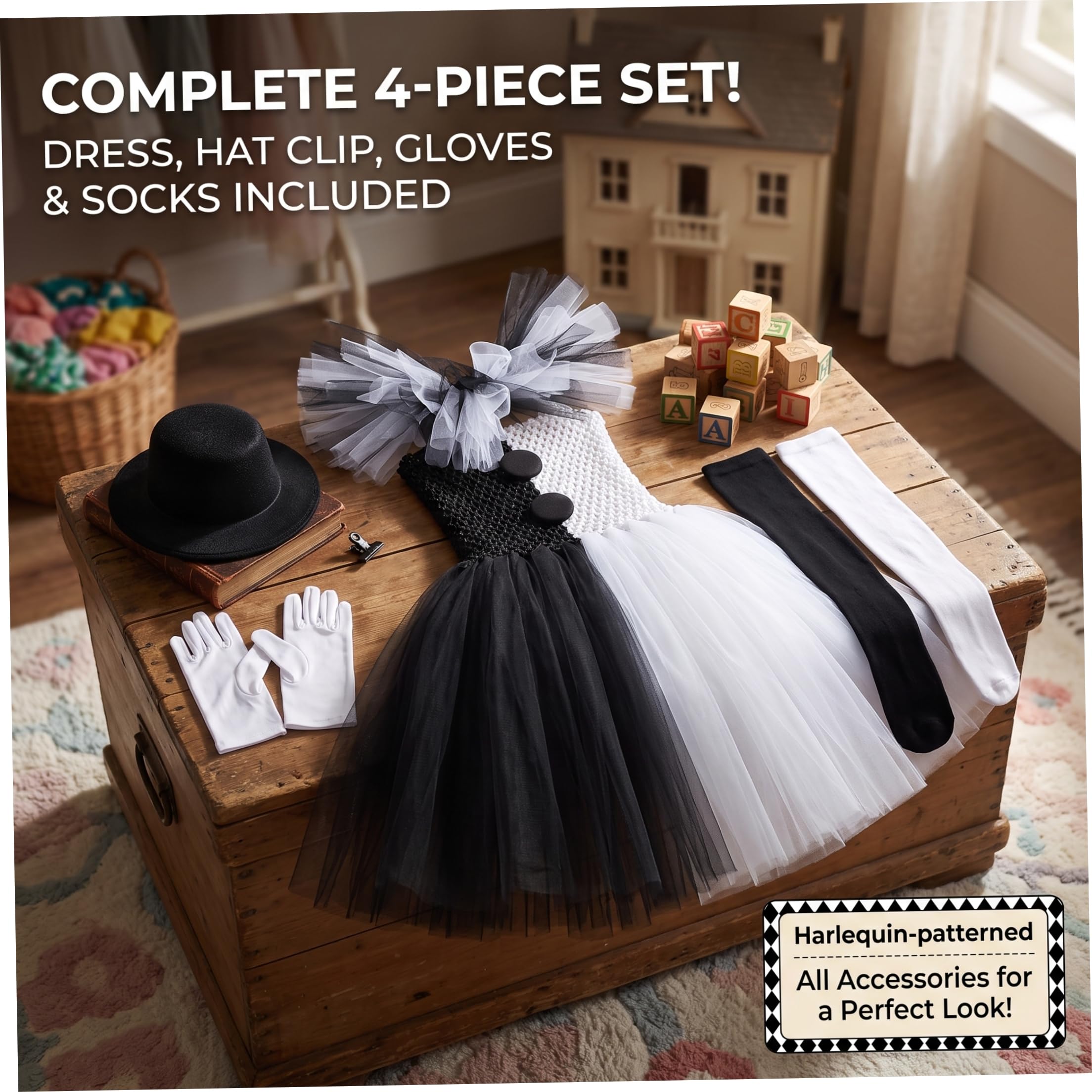 Set costume da clown per bambini Completo completo 31, 5-35, 43 pollici | Design classico da clown, accessori completi, comodo tulle, ideale per Halloween e travestimenti