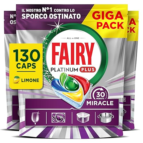 Fairy 30 Minuti Miracle Detersivo Pastiglie Lavastoviglie, 130 Capsule, Limone, Il Nostro N.1 Contro Lo Sporco Ostinato, Potente Anche Nei Cicli Brevi, Mega Pack